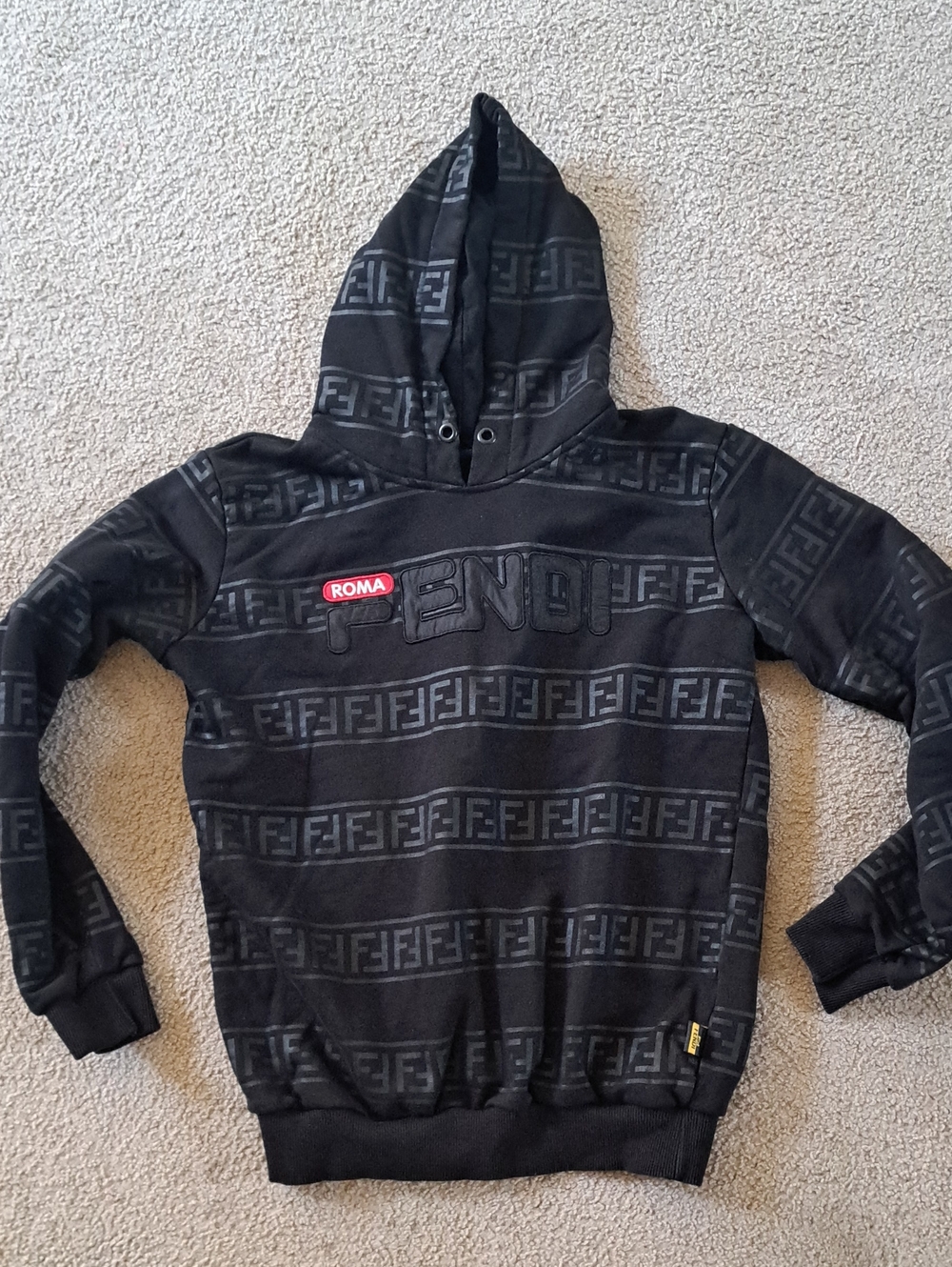 Fendi Black Roma Logo Jacquard Crewneck Hoodie